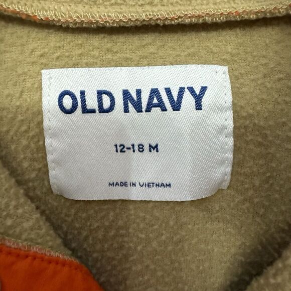 Old Navy Tan Navy Orange Fleece 1/4 Snap Pullover 12-18months - Picture 3 of 4